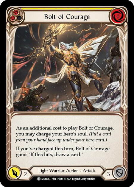 Bolt of Courage (Yellow) trading card from Monarch Bolt of Courage (Yellow) - Monarch Flesh and Blood trading card