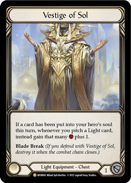 Vestige of Sol trading card from Monarch Vestige of Sol - Monarch Flesh and Blood trading card