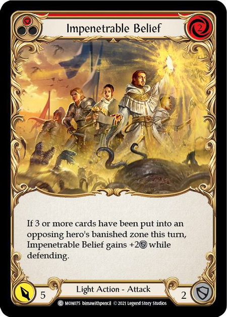 Impenetrable Belief (Red) trading card from Monarch Impenetrable Belief (Red) - Monarch Flesh and Blood trading card