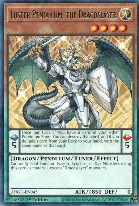 Luster Pendulum, the Dracoslayer trading card from Ancient Guardians Luster Pendulum, the Dracoslayer - Ancient Guardians YuGiOh trading card