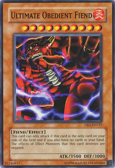 Ultimate Obedient Fiend trading card from Dark Revelation Volume 1 Ultimate Obedient Fiend - Dark Revelation Volume 1 YuGiOh trading card
