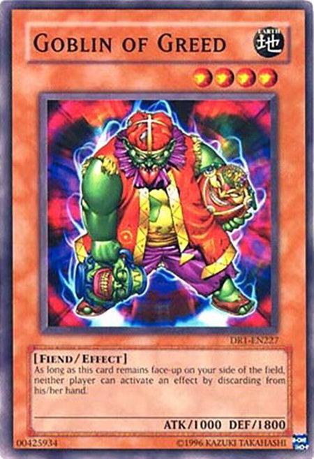 Goblin of Greed trading card from Dark Revelation Volume 1 Goblin of Greed - Dark Revelation Volume 1 YuGiOh trading card