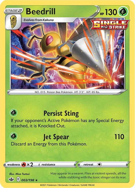 Beedrill trading card from SWSH06: Chilling Reign Beedrill - SWSH06: Chilling Reign Pokémon trading card