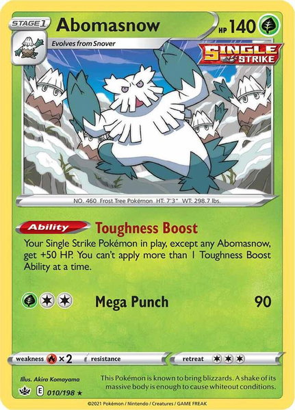 Abomasnow trading card from SWSH06: Chilling Reign Abomasnow - SWSH06: Chilling Reign Pokémon trading card