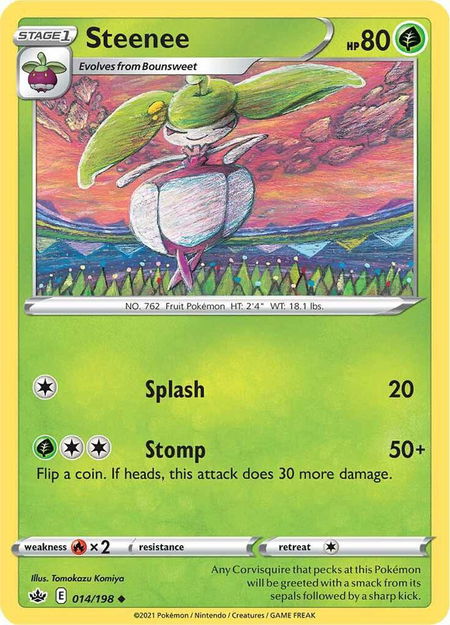 Steenee trading card from SWSH06: Chilling Reign Steenee - SWSH06: Chilling Reign Pokémon trading card