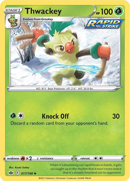Thwackey trading card from SWSH06: Chilling Reign Thwackey - SWSH06: Chilling Reign Pokémon trading card