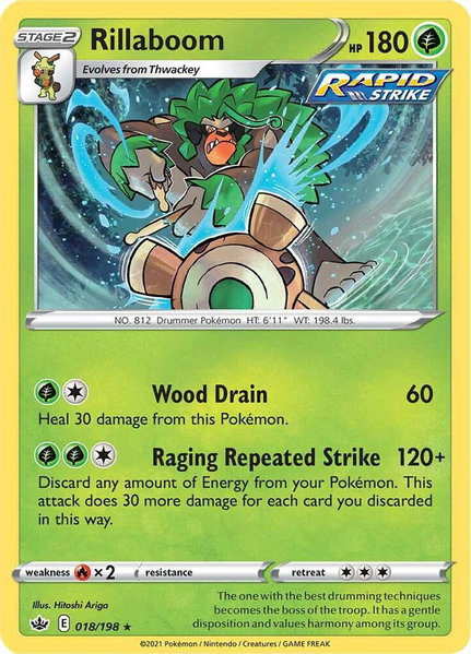 Rillaboom trading card from SWSH06: Chilling Reign Rillaboom - SWSH06: Chilling Reign Pokémon trading card