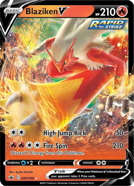 Blaziken V trading card from SWSH06: Chilling Reign Blaziken V - SWSH06: Chilling Reign Pokémon trading card