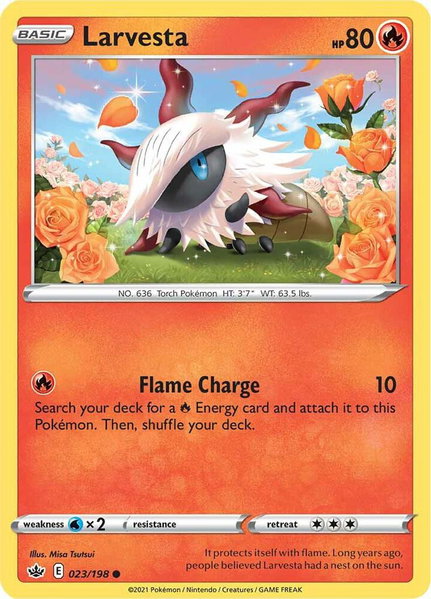 Larvesta trading card from SWSH06: Chilling Reign Larvesta - SWSH06: Chilling Reign Pokémon trading card