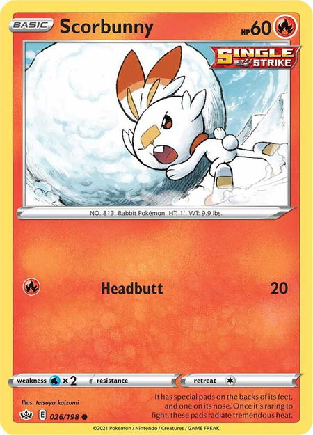 Scorbunny trading card from SWSH06: Chilling Reign Scorbunny - SWSH06: Chilling Reign Pokémon trading card