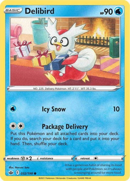 Delibird trading card from SWSH06: Chilling Reign Delibird - SWSH06: Chilling Reign Pokémon trading card