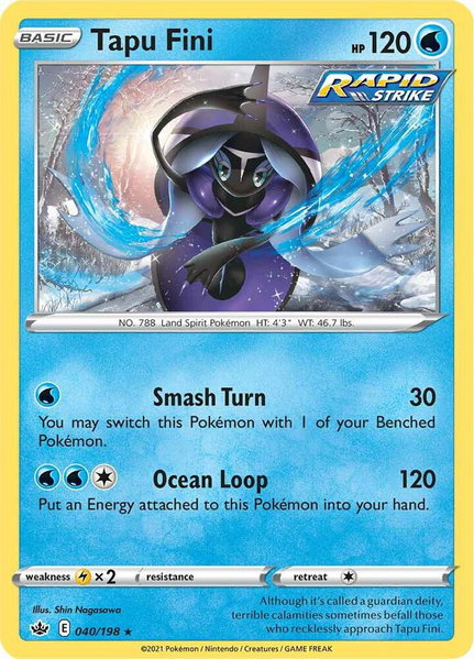 Tapu Fini trading card from SWSH06: Chilling Reign Tapu Fini - SWSH06: Chilling Reign Pokémon trading card