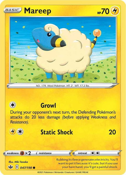 Mareep trading card from SWSH06: Chilling Reign Mareep - SWSH06: Chilling Reign Pokémon trading card