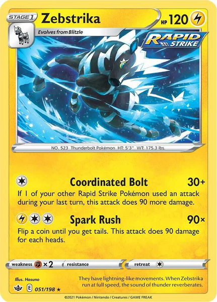Zebstrika trading card from SWSH06: Chilling Reign Zebstrika - SWSH06: Chilling Reign Pokémon trading card