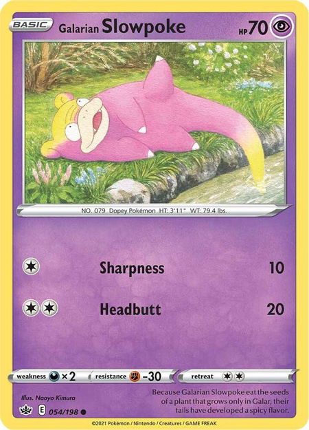 Galarian Slowpoke trading card from SWSH06: Chilling Reign Galarian Slowpoke - SWSH06: Chilling Reign Pokémon trading card