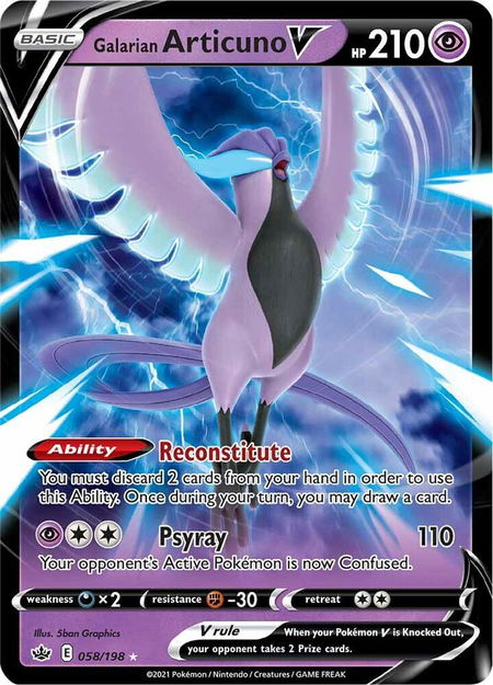 Galarian Articuno V trading card from SWSH06: Chilling Reign Galarian Articuno V - SWSH06: Chilling Reign Pokémon trading card