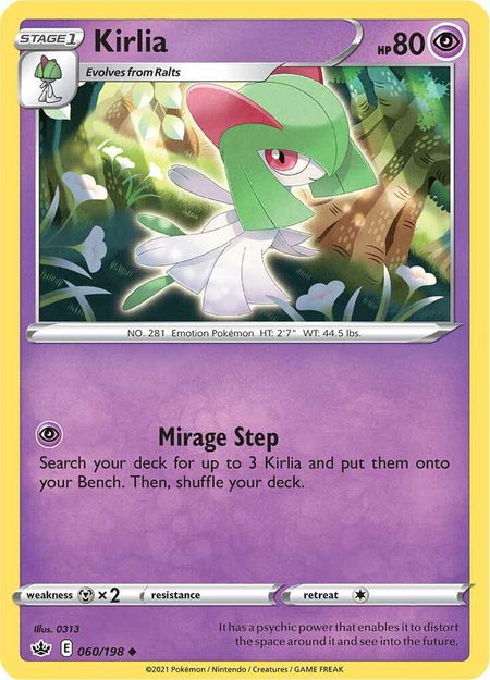 Kirlia trading card from SWSH06: Chilling Reign Kirlia - SWSH06: Chilling Reign Pokémon trading card