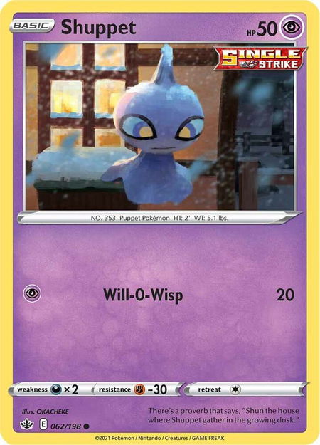 Shuppet trading card from SWSH06: Chilling Reign Shuppet - SWSH06: Chilling Reign Pokémon trading card