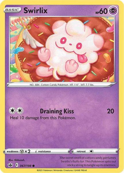 Swirlix trading card from SWSH06: Chilling Reign Swirlix - SWSH06: Chilling Reign Pokémon trading card