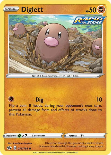 Diglett trading card from SWSH06: Chilling Reign Diglett - SWSH06: Chilling Reign Pokémon trading card