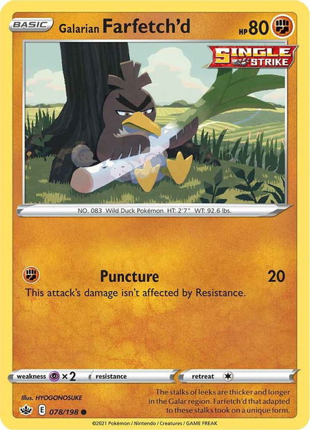 Galarian Farfetch'd trading card from SWSH06: Chilling Reign Galarian Farfetch'd - SWSH06: Chilling Reign Pokémon trading card