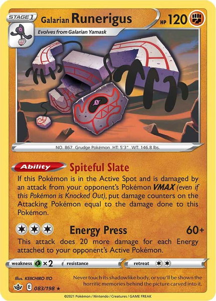 Galarian Runerigus trading card from SWSH06: Chilling Reign Galarian Runerigus - SWSH06: Chilling Reign Pokémon trading card