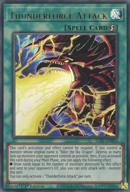 Thunderforce Attack trading card from Egyptian God Deck: Slifer the Sky Dragon Thunderforce Attack - Egyptian God Deck: Slifer the Sky Dragon YuGiOh trading card