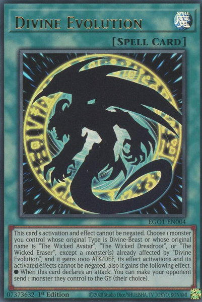 Divine Evolution trading card from Egyptian God Deck: Obelisk the Tormentor Divine Evolution - Egyptian God Deck: Obelisk the Tormentor YuGiOh trading card