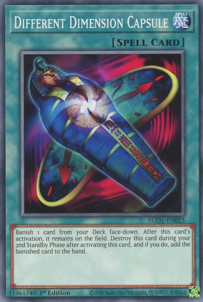 Different Dimension Capsule trading card from Egyptian God Deck: Obelisk the Tormentor Different Dimension Capsule - Egyptian God Deck: Obelisk the Tormentor YuGiOh trading card