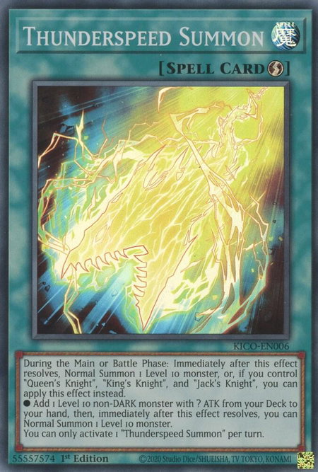 Thunderspeed Summon trading card from King's Court Thunderspeed Summon - King's Court YuGiOh trading card