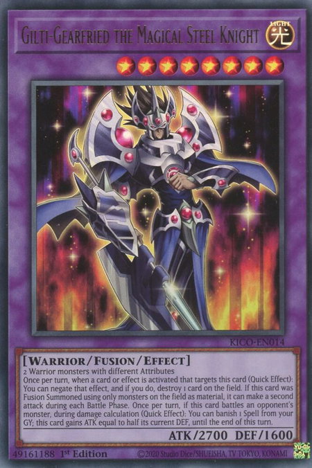 Gilti-Gearfried the Magical Steel Knight trading card from King's Court Gilti-Gearfried the Magical Steel Knight - King's Court YuGiOh trading card