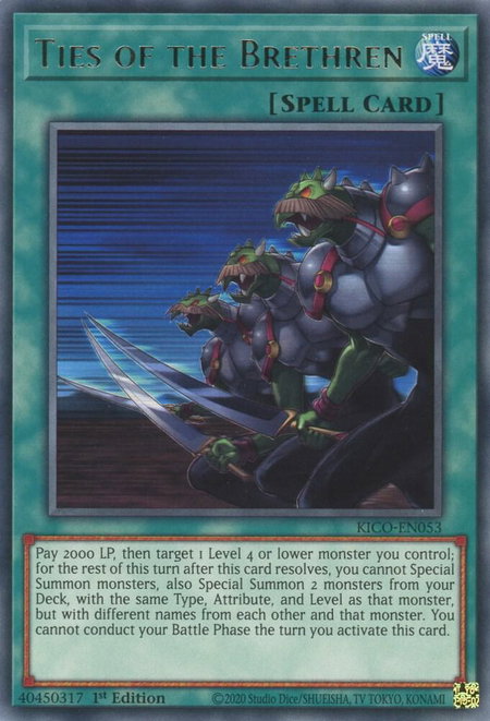 Ties of the Brethren trading card from King's Court Ties of the Brethren - King's Court YuGiOh trading card