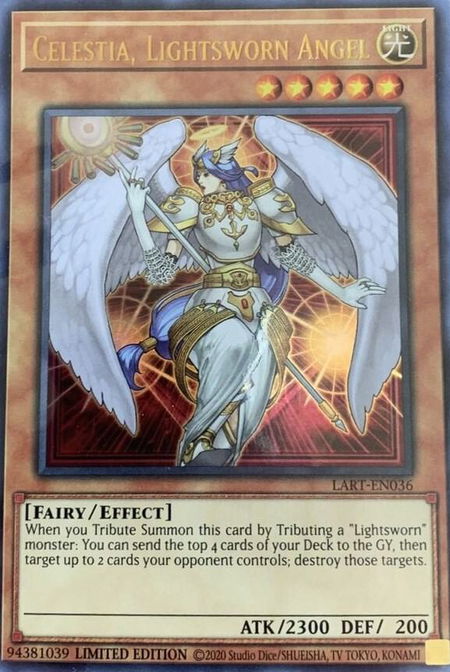Celestia, Lightsworn Angel trading card from The Lost Art Promotion Celestia, Lightsworn Angel - The Lost Art Promotion YuGiOh trading card