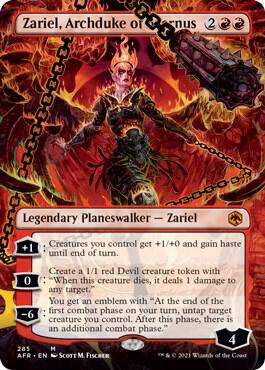 Zariel, Archduke of Avernus (Borderless) - Adventures in the Forgotten Realms Magic: The Gathering trading card