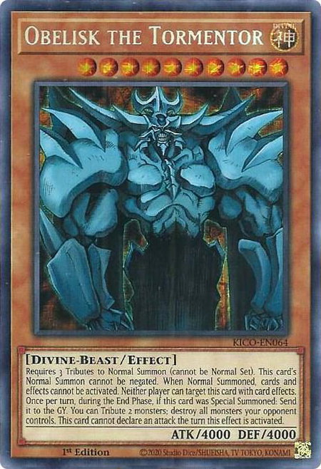 Obelisk the Tormentor (Secret Pharaoh's Rare) trading card from King's Court Obelisk the Tormentor (Secret Pharaoh's Rare) - King's Court YuGiOh trading card