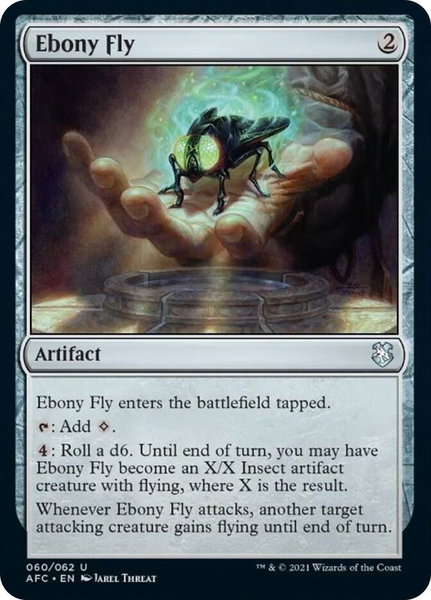 Ebony Fly trading card from Commander: Adventures in the Forgotten Realms Ebony Fly - Commander: Adventures in the Forgotten Realms Magic: The Gathering trading card
