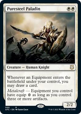 Puresteel Paladin trading card from Commander: Adventures in the Forgotten Realms Puresteel Paladin - Commander: Adventures in the Forgotten Realms Magic: The Gathering trading card