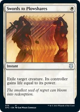 Swords to Plowshares trading card from Commander: Adventures in the Forgotten Realms Swords to Plowshares - Commander: Adventures in the Forgotten Realms Magic: The Gathering trading card