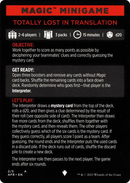 Magic Minigame: Totally Lost in Translation - Adventures in the Forgotten Realms Magic: The Gathering trading card