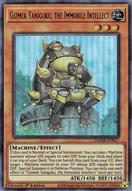 Gizmek Taniguku, the Immobile Intellect - Dawn of Majesty YuGiOh trading card
