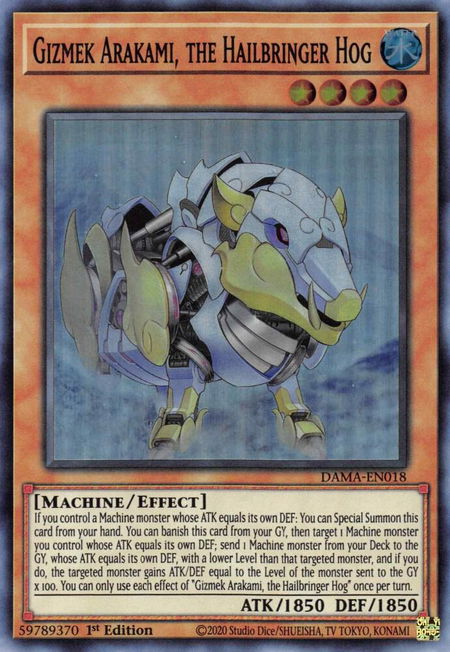 Gizmek Arakami, the Hailbringer Hog - Dawn of Majesty YuGiOh trading card