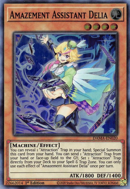 Amazement Assistant Delia - Dawn of Majesty YuGiOh trading card