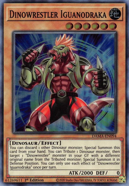 Dinowrestler Iguanodraka - Dawn of Majesty YuGiOh trading card