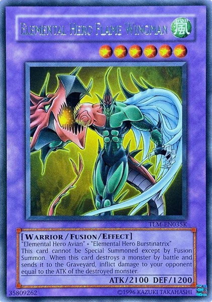 Elemental HERO Flame Wingman (TLM-EN035K) trading card from Redemption Replacement Elemental HERO Flame Wingman (TLM-EN035K) - Redemption Replacement YuGiOh trading card
