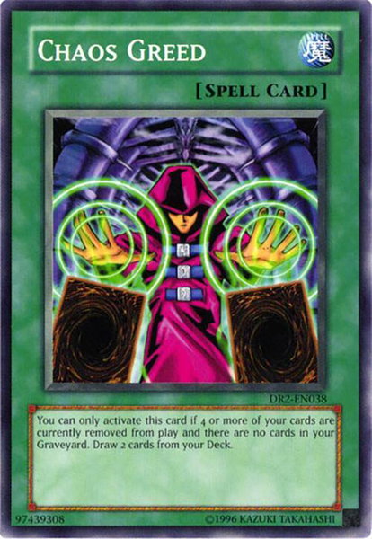 Chaos Greed trading card from Dark Revelation Volume 2 Chaos Greed - Dark Revelation Volume 2 YuGiOh trading card