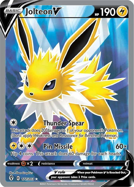 Jolteon V (Full Art) - SWSH07: Evolving Skies Pokémon trading card