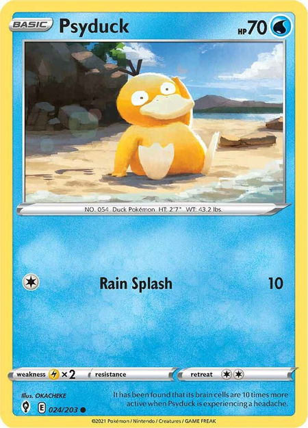 Psyduck trading card from SWSH07: Evolving Skies Psyduck - SWSH07: Evolving Skies Pokémon trading card