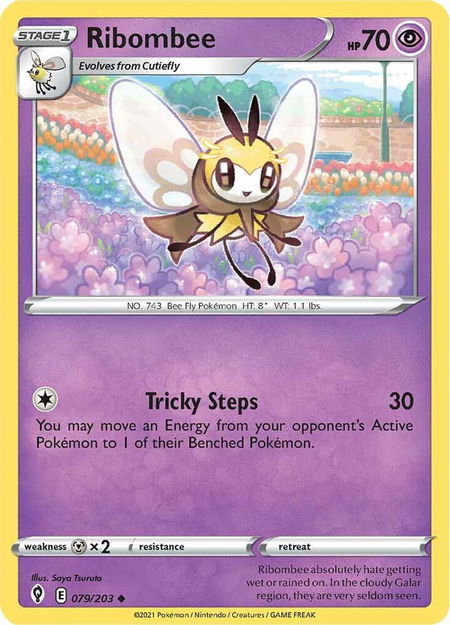 Ribombee trading card from SWSH07: Evolving Skies Ribombee - SWSH07: Evolving Skies Pokémon trading card