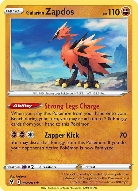 Galarian Zapdos - SWSH07: Evolving Skies Pokémon trading card