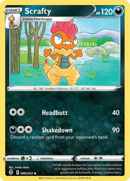 Scrafty - SWSH07: Evolving Skies Pokémon trading card